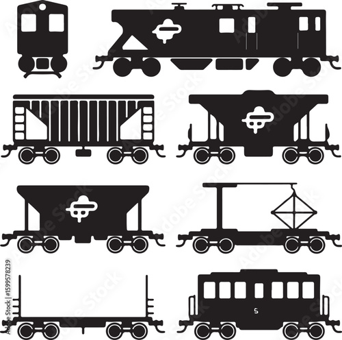Train cars and locomotive silhouette collection carriage freight car