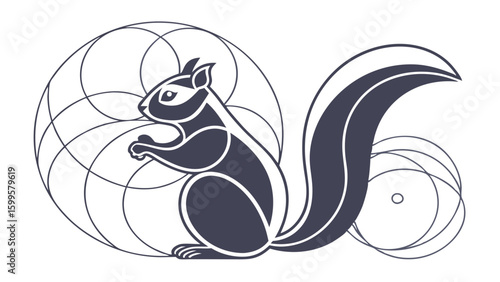 Stylized Squirrel Illustration with Geometric Circle Elements.