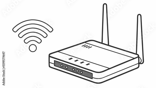 Stylized Wireless Router with Antennae and WiFi Symbol Illustration.