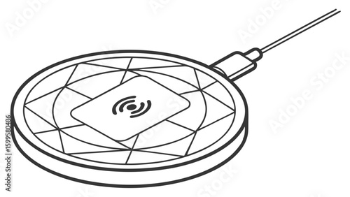 Wireless Charger Outline with Geometric Design and Cable.