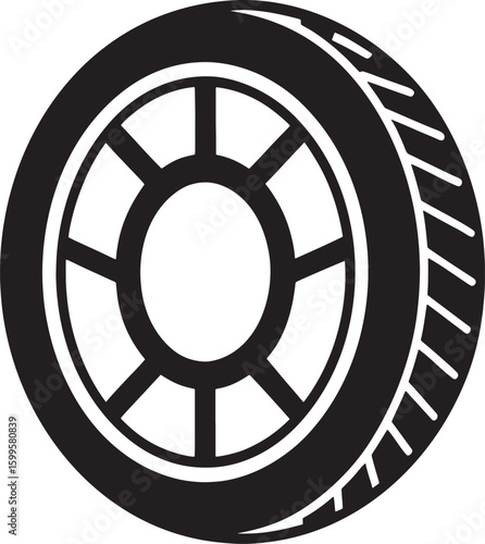 Black silhouette of a car tire isolated on white background