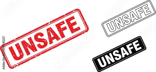 Unsafe stamp vector illustration design concept for caution warning and risk management isolated art