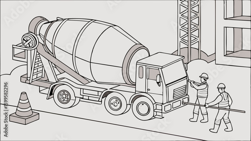 Concrete Mixer Truck at Construction Site.