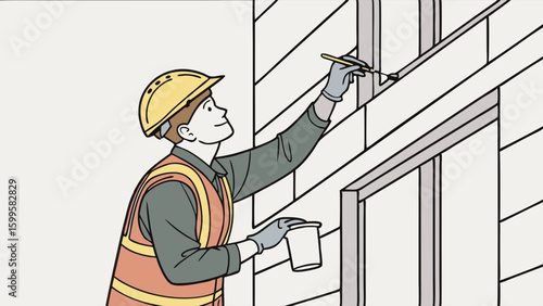 Construction Worker Painting Building Exterior.