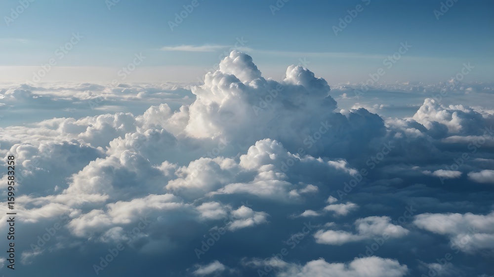 Fototapeta premium Sky View of Fluffy White Clouds with Blue Sky and Sunlight