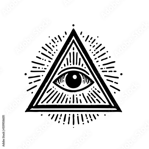 hand drawn triangle eye hand draw engrave icon design black white