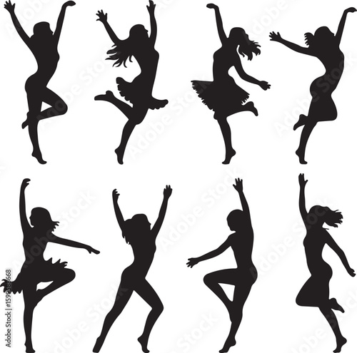 Graceful female dancers in dynamic poses dancing silhouette