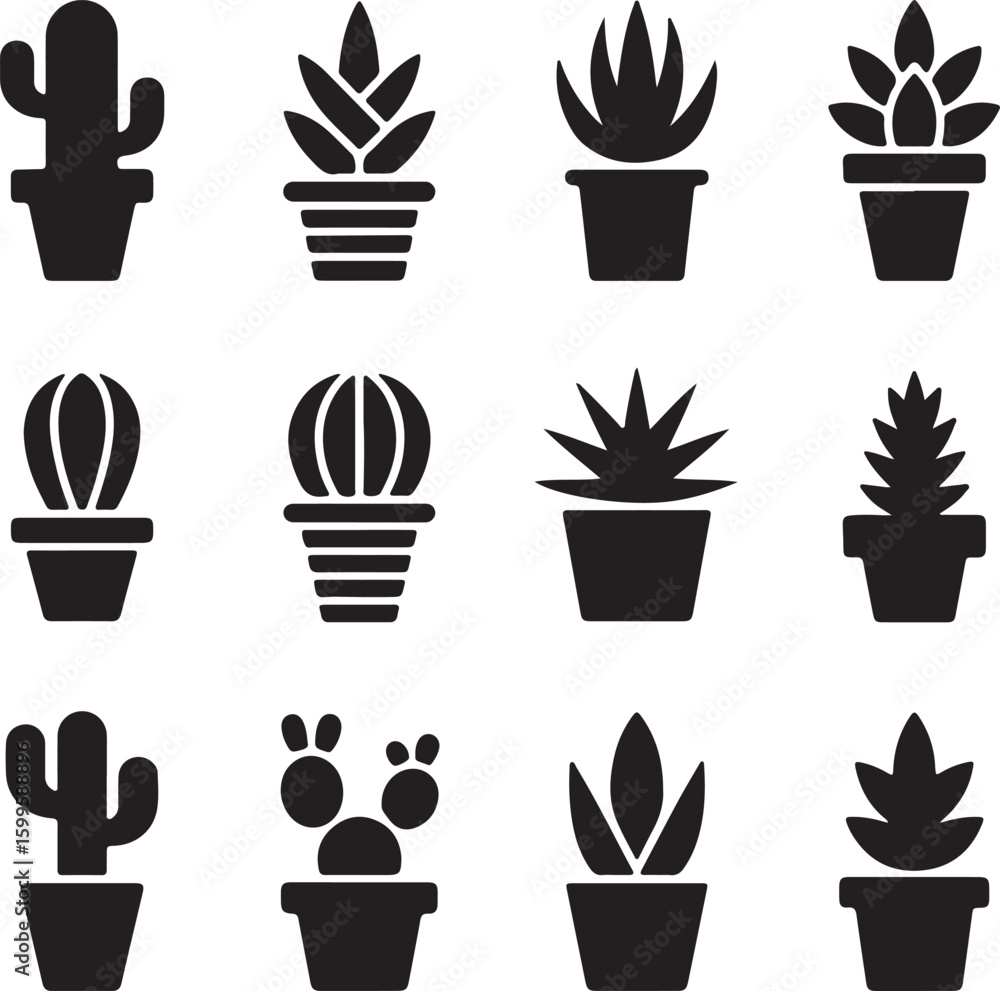 Fototapeta premium Potted succulent plant silhouettes cactus potted plant