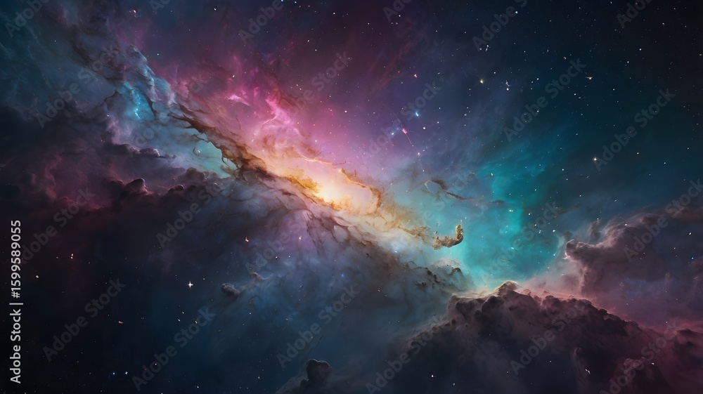 Fototapeta premium Colorful Galaxy Nebula with Bright Stars in Deep Space