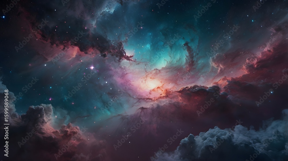 Obraz premium Colorful Nebula in Deep Space with Bright Stars and Vibrant Clouds