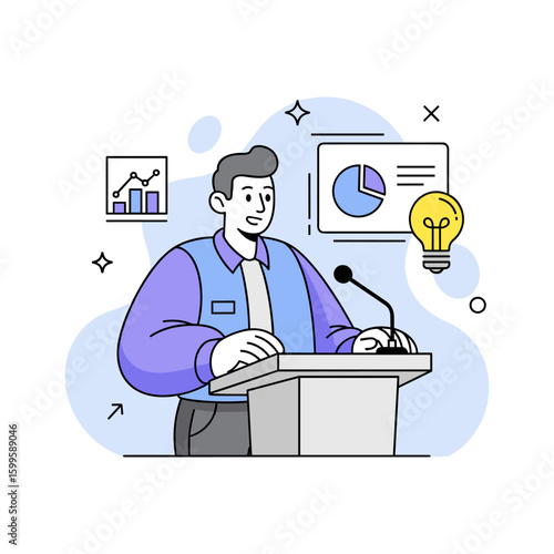 Dynamic Presentation Engaging Speaker Delivers Insights with Charts, Graphs, and a Bright Idea Bulb