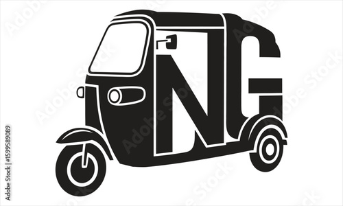 Black auto rickshaw with large letters vehicle transportation