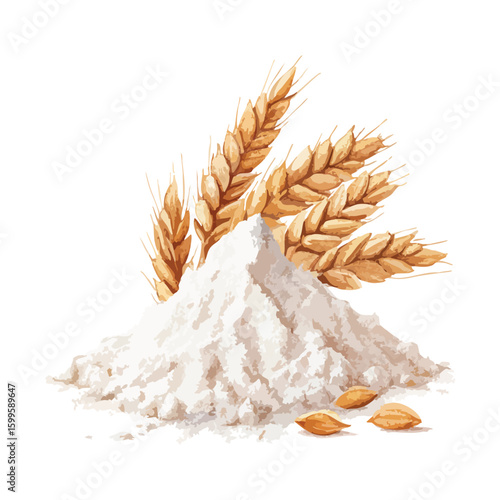 Wheat ears and flour watercolor illustration isolated