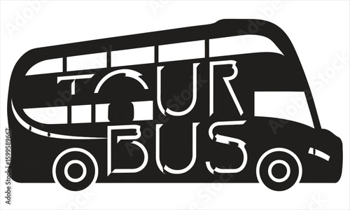 Black double decker tour bus with white lettering transportation travel