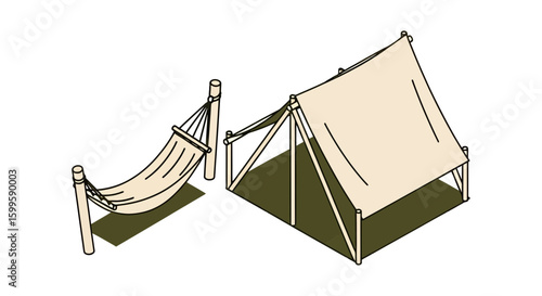 Camping tent with hammock and outdoor setup