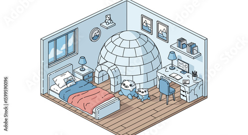 children's room with igloo bed and plush toys