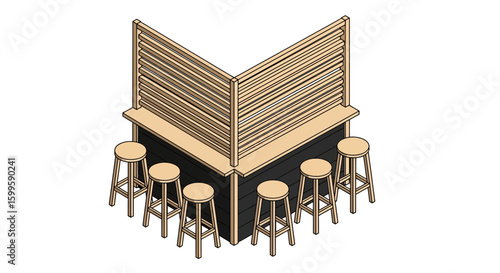 corner bar with high stools and wooden partitions