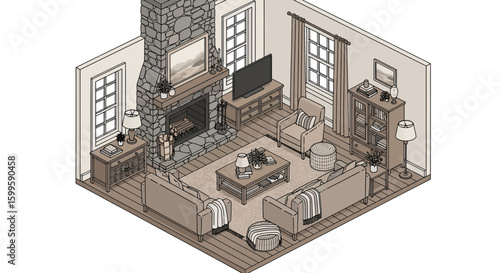 Cozy living room with fireplace and comfortable seating arrangement