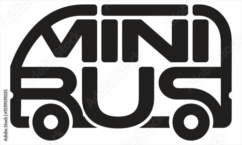 Black mini bus lettering with wheels white text