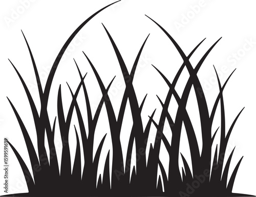 Black silhouette of tall grass blades white