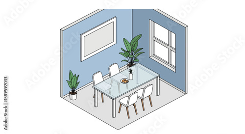 Living room with dining table and houseplants