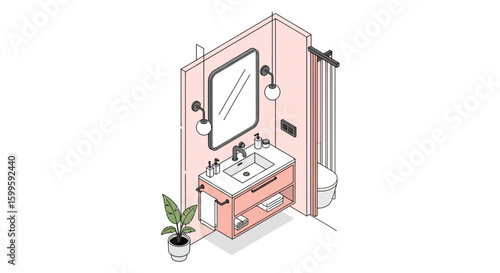 Modern bathroom with vanity mirror and wall-mounted lights