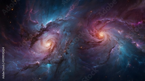 Wallpaper Mural Colorful Spiral Galaxies in Deep Space with Bright Stars and Nebulae Torontodigital.ca