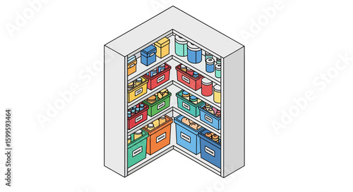 organized pantry with shelves filled with labeled storage bins
