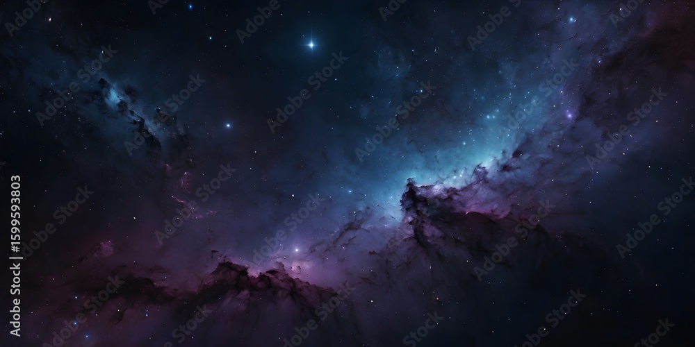 Fototapeta premium Vast Deep Space Nebula with Bright Stars in Colorful Cosmic Scene