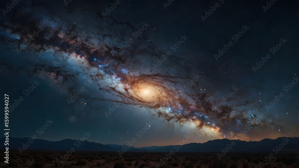 Naklejka premium Stunning Milky Way Galaxy Over Mountain Landscape Under Night Sky