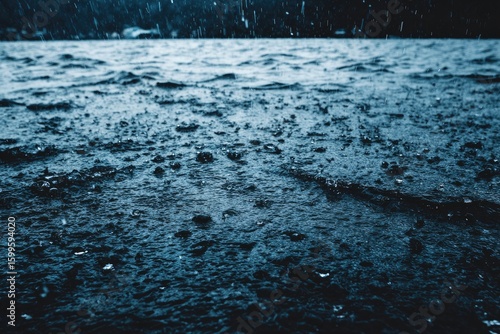 Rain falling on dark water