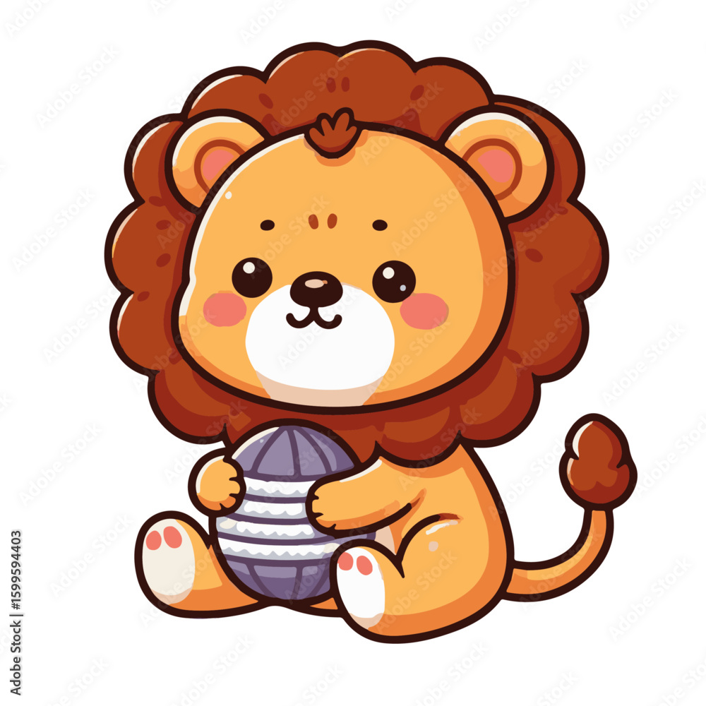 Fototapeta premium A vector illustration of a cute and sweet cartoon lion with brown fur smiling isolated