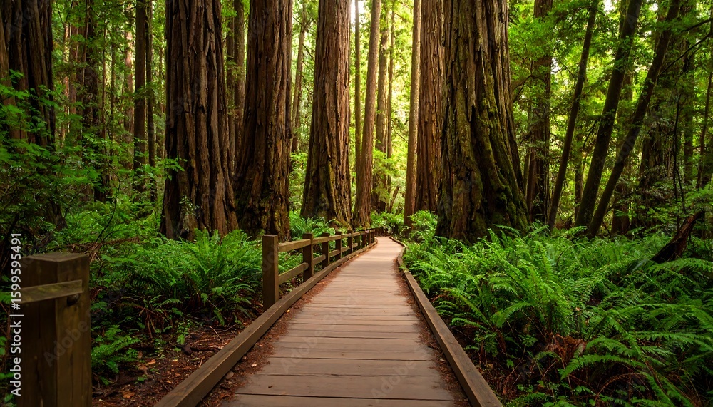 Obraz premium Redwood forest boardwalk path