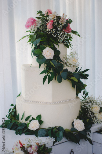 wedding cake decorated with flowers