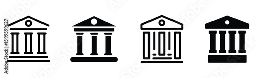 Vector art of four different bank building icons are displayed in a row on a white background
