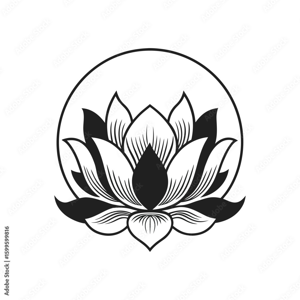 An elegant black and white lotus flower in a circle. A vector logo or icon symbolizing purity, beauty, and spirituality for yoga or meditation concepts.
An elegant black and white lotus flower in a circle. A vector logo or icon symbolizing purity, beauty, and spirituality for yoga or meditation concepts.