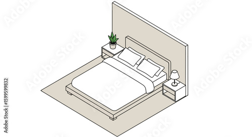 Bedroom with bed, nightstands, and potted plant