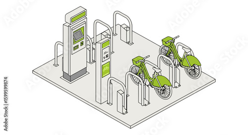 bike-sharing station with electric bikes and charging kiosks
