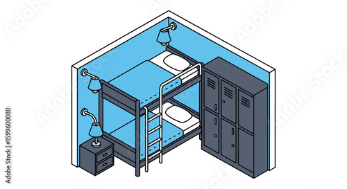 bunk bed with lockers and lamps in bedroom