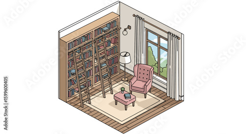 cozy reading nook with bookshelf and armchair in living room
