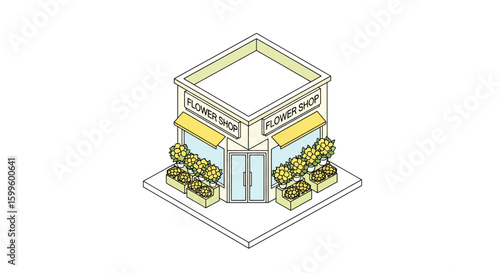 flower shop storefront with potted and arranged flowers