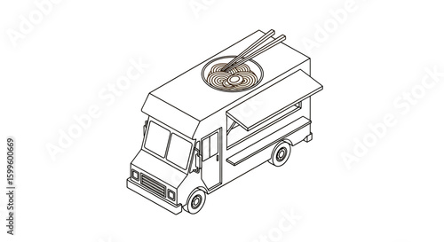 food truck serving ramen noodles with chopsticks on top