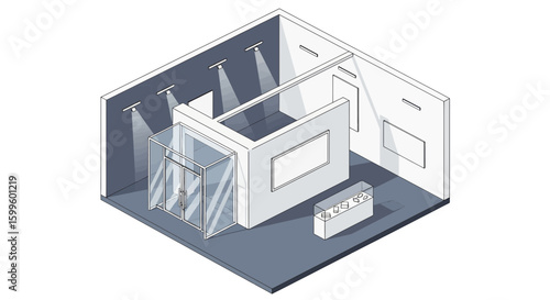 isometric art showcasing a modern interior with walls and lighting