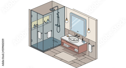 modern bathroom with shower and vanity area