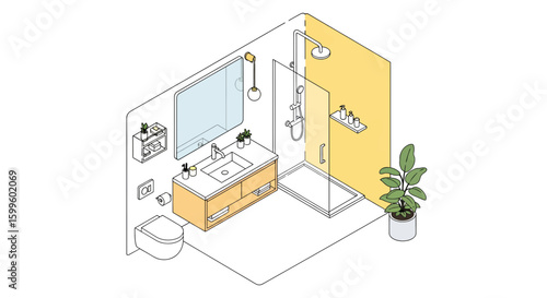 modern bathroom with shower and vanity cabinet