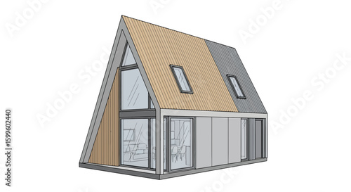 Modern house with sloped roof and large windows