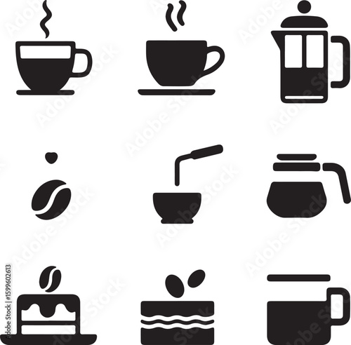 Hot beverage cup french press coffee bean cake dessert glass mug steam