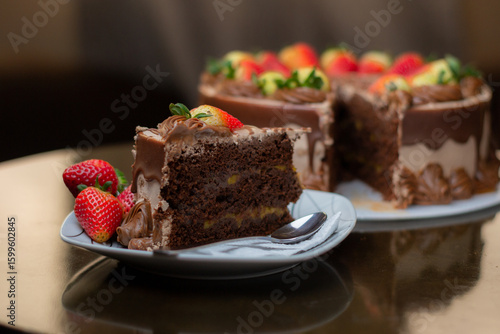 Chocolate Drip Cake with Strawberries on Elegant Display