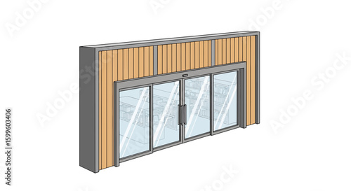 sliding glass door with wooden and metal framing