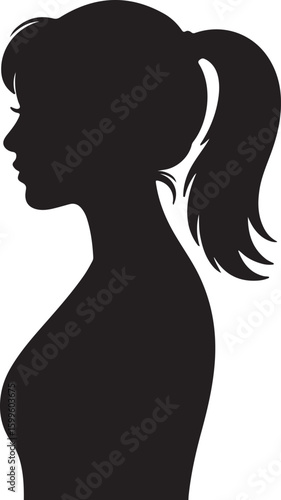 Woman profile silhouette with ponytail female head